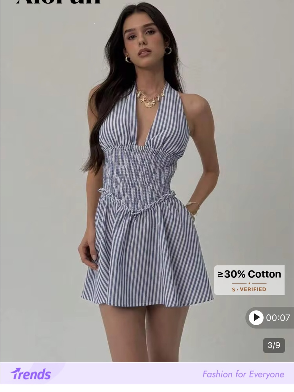 SHEIN Blue and White Striped Halter Smocked Mini Dress